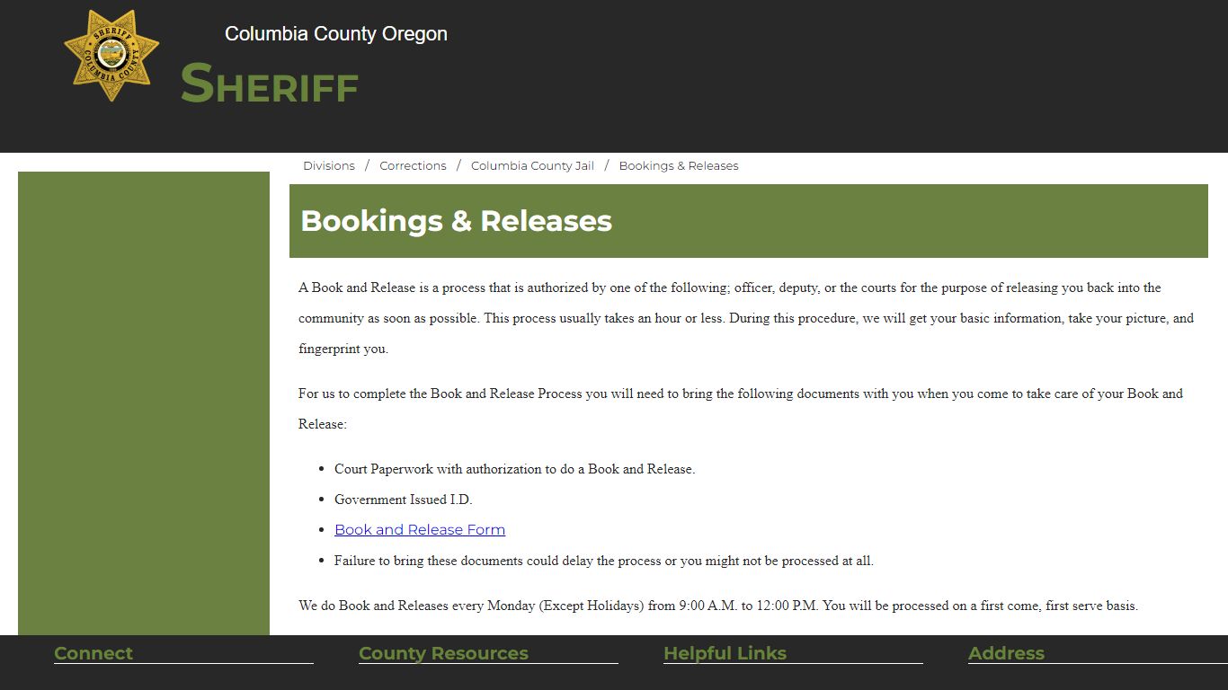 Columbia County Oregon Sheriff - Bookings & Releases