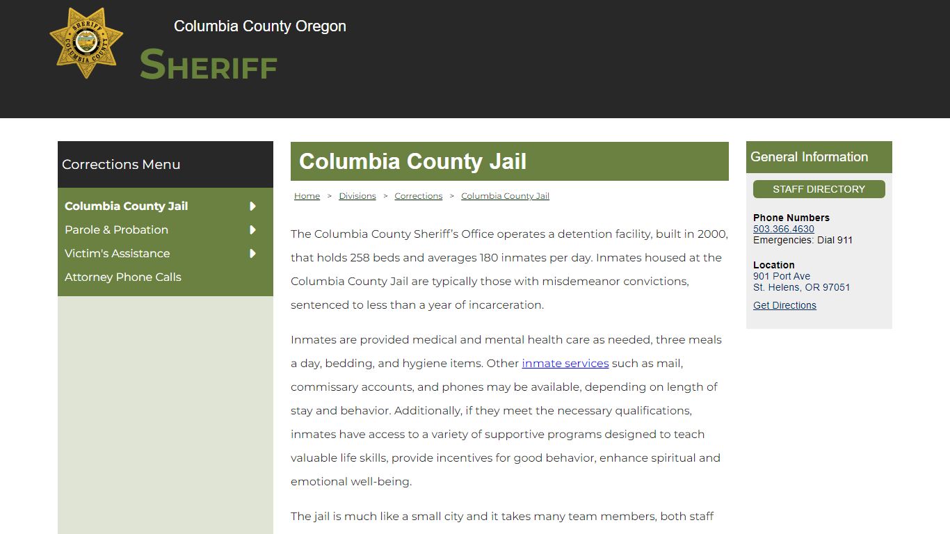 Columbia County Oregon Sheriff - Columbia County Jail